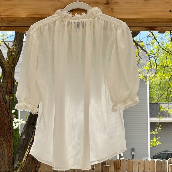 NWOT Current Air Anthropologie Airy Sheer Ruffles Puff Sleeve Blouse medium - Picture 12 of 17